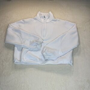 AS Revival Womens White Quarter Zip Cropped Pullover Sweatshirt NT-50273 Small